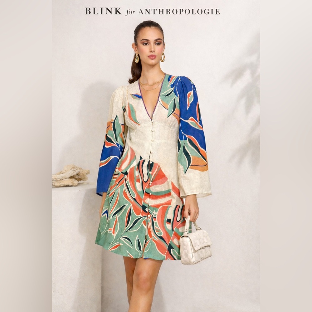 Anthropologie Bl^nk London Dress w Long Bell Sleeves. NWOT Size medium